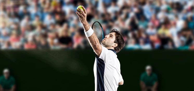 Pro tennis player on tennis court.